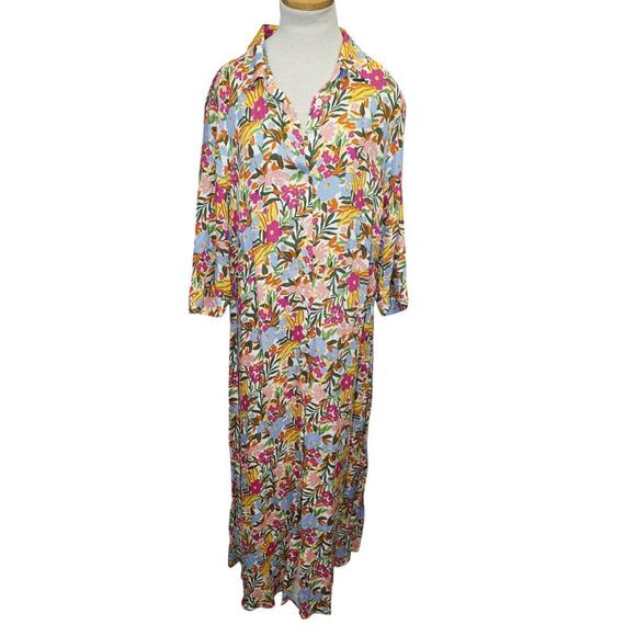 Eloquii Elements Colorful Floral Belted Maxi Shirt Dress - Size 16 - Picture 9 of 10